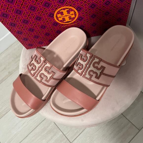 NEW Tory Burch Seashell Pink Ines Platform Slides Size 9.5 - Picture 3 of 7